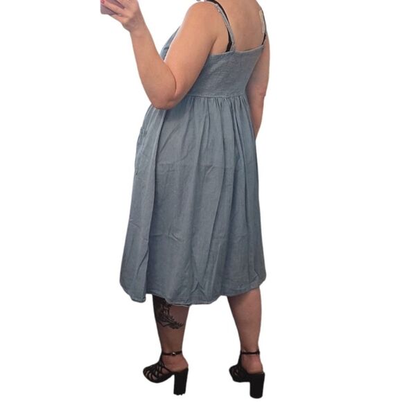 VTG 90s Blue Denim Button Front XL Midi Sundress Jumper with Pockets - Picture 11 of 14